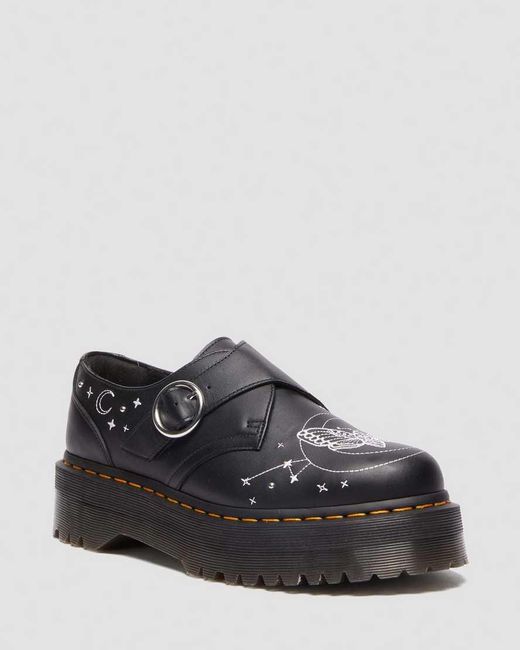 Dr. Martens Black Monk Celestial Moth Leather Platform Shoes for men