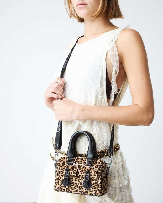 Dr. Martens Black Leather Mini Top Handle Leopard Print Bag