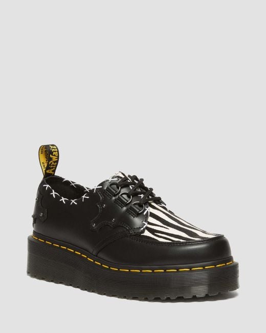 Dr. Martens Black Ramsey Zebra Print & Leather Platform Creepers Shoes for men