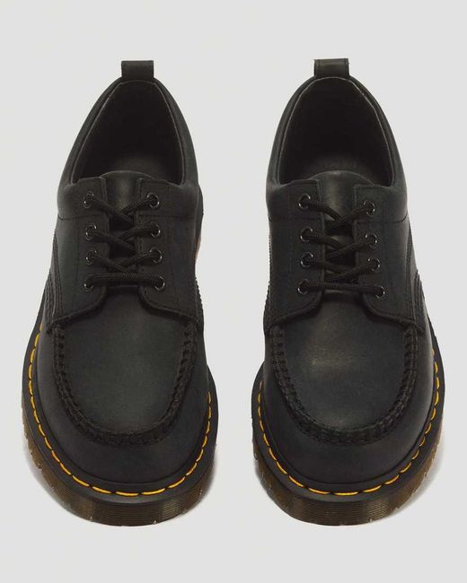 Dr. Martens Black Lowell 4 Eye Crazy Horse Leather Moc Toe Shoes for men