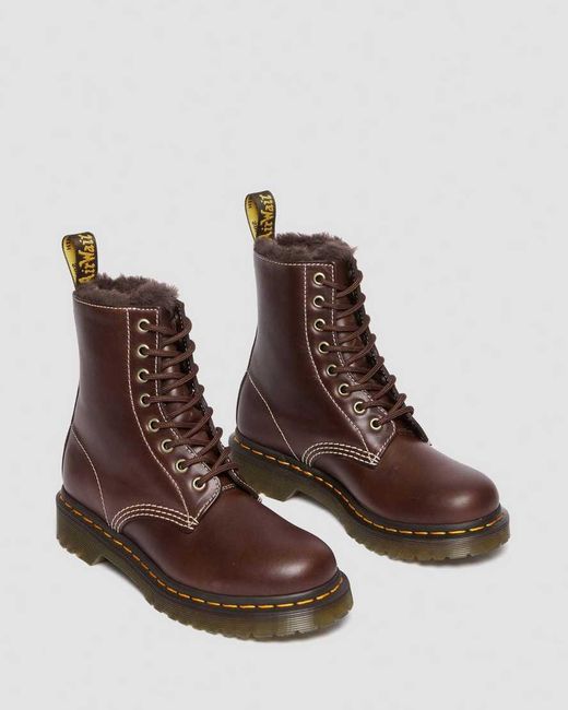 Dr. Martens Brown 1460 Serena Faux Fur Lined Leather Lace Up Boots