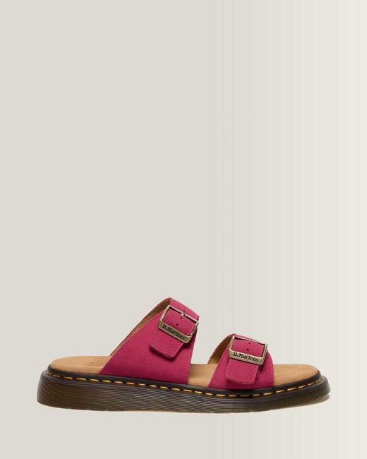 Dr. Martens Red Josef Nubuck Leather Slide Sandals