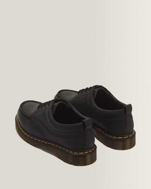 Dr. Martens Black Lowell 4 Eye Crazy Horse Leather Moc Toe Shoes for men