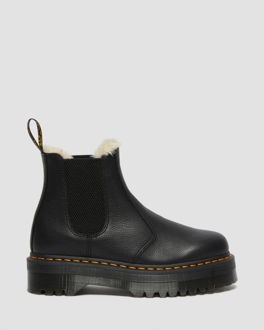 Dr. Martens 2976 Quad Imitatiebont Gevoerde Platform Chelsea Laarzen Leer Schoenen in het Black