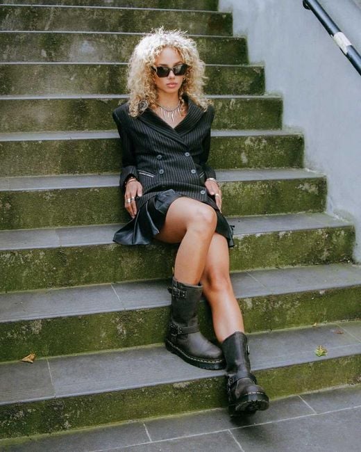 Dr. Martens Black Anistone Tall Leather Biker Boots