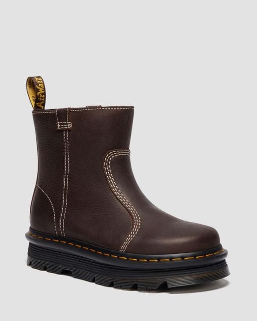 Dr. Martens Brown Zebzag Rigger Slip On Leather Boots