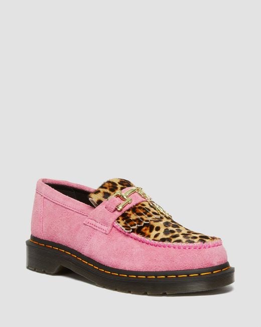 Dr. Martens Pink Adrian Hair-on Leopard Snaffle Loafers
