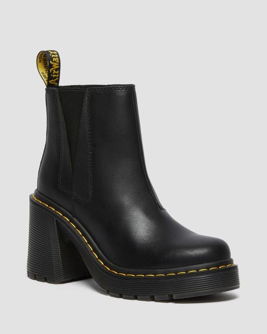 Dr. Martens Black Spence Leather Flared Heel Chelsea Boots