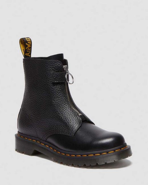 Dr. Martens Black 1460 Front Zip Leather Lace Up Boots