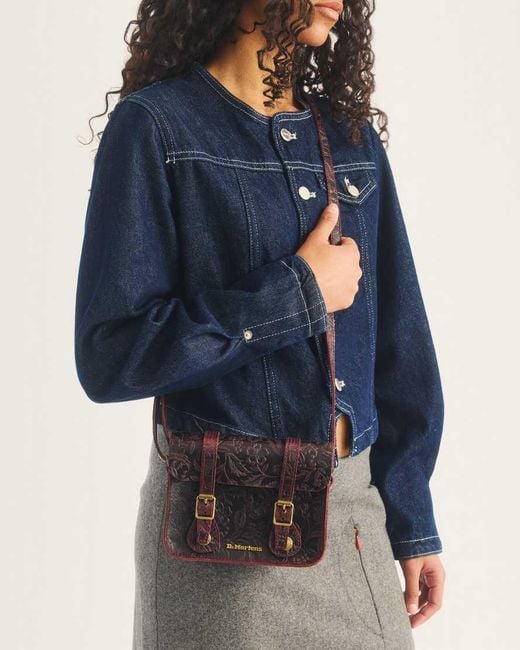 Dr. Martens Brown 7" Floral Emboss Crazy Horse Leather Satchel