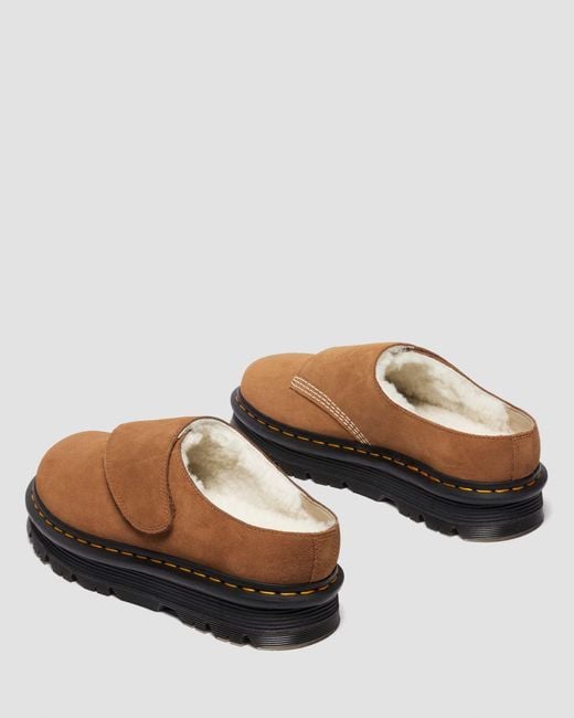 Dr. Martens Brown Zebzag Anywair Warm Lined Suede Mules
