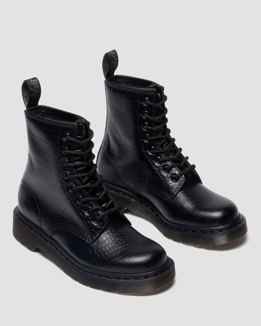 Dr. Martens 1460 Leren Laarzen Met Krokodilreliëf in het Black