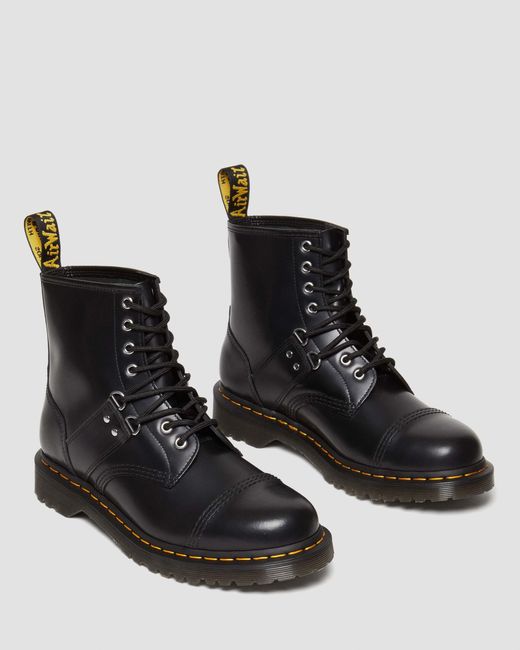 Dr. Martens Black 1460 Hardware Polished Smooth Leather Lace Up Boots