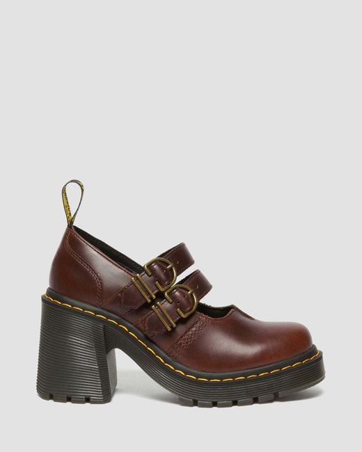 Dr. Martens Brown Eviee Leather Mary Jane Heeled Shoes