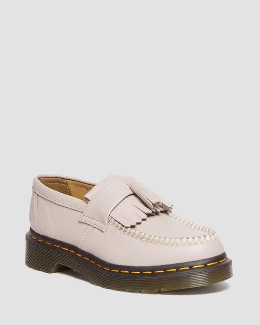 Dr. Martens White Soft Leather Adrian Virginia Tassel Loafers Taupe