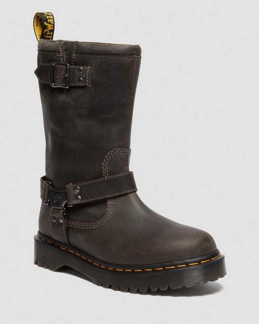 Dr. Martens Black Anistone Tall Leather Biker Boots