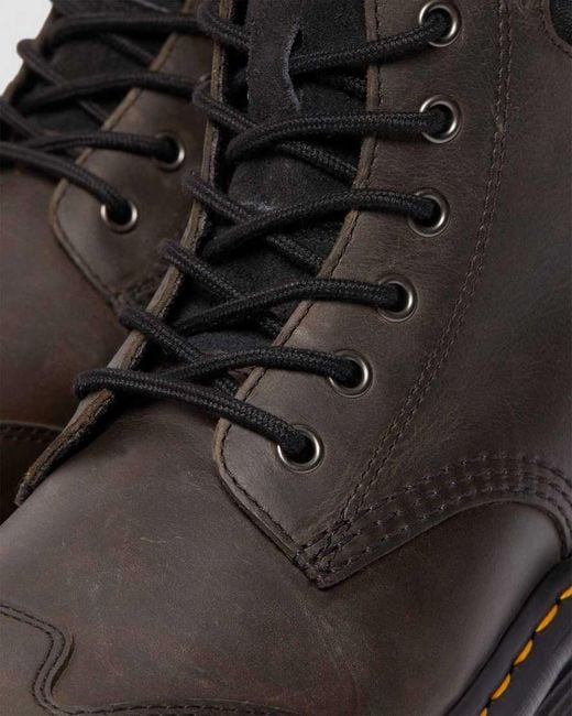 Dr. Martens Black Zebzag 8 Ties Burnish Waxy Lace Up Boots