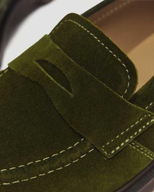 Dr. Martens Green Delapre Penny Repello Calf Suede Loafers for men