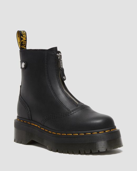 Dr. Martens Jetta Zip Front Leather Boots in Black | Lyst