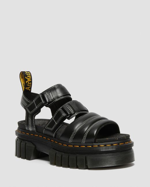Dr. Martens Ricki Nappa Lux Leather 3-strap Sandals in Black | Lyst