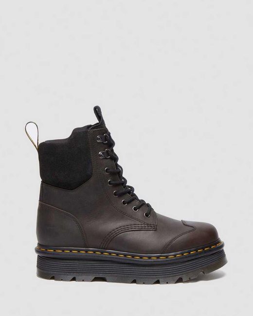 Dr. Martens Black Zebzag 8 Ties Burnish Waxy Lace Up Boots