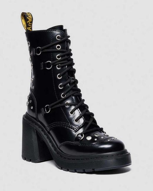 Dr. Martens Black Chesney Studded Buttero Leather Flare Heel Boots for men
