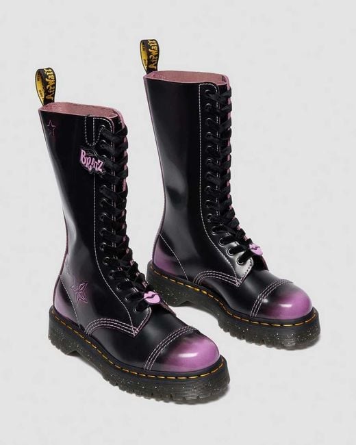 Dr. Martens Black High Shine Rub Off Leather 1B99 Bratz Bex High Boots