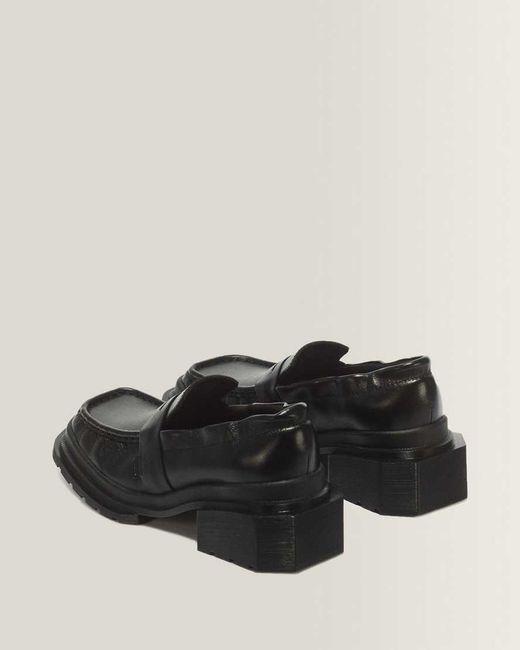 Dr. Martens Black Maybole Square Toe Ruched Leather Loafers