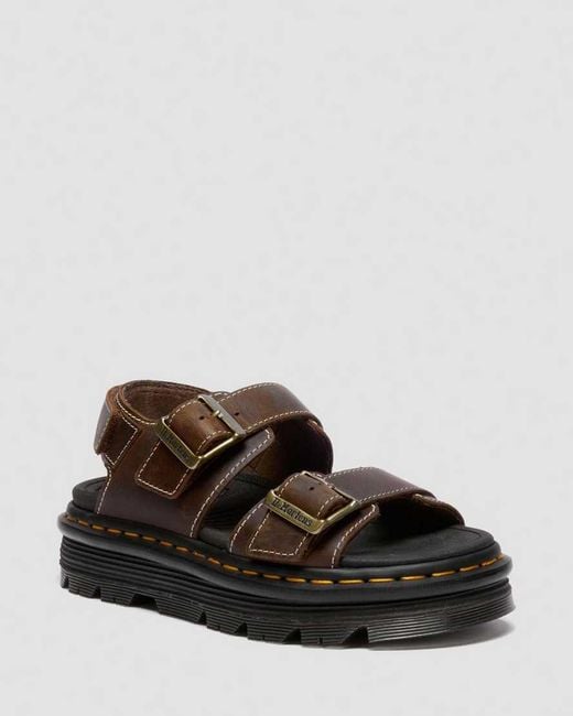 Dr. Martens Brown Zebzag Crazy Horse Leather Sandals for men
