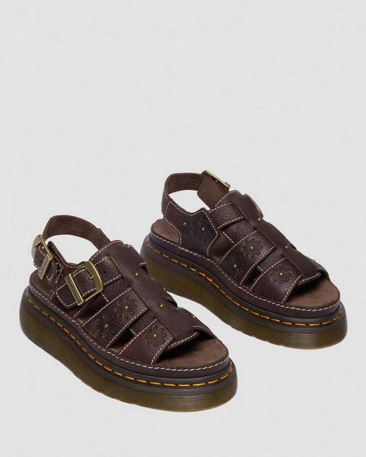 Dr. Martens Brown Wrenlie Open Toe Grizzly Leather Fisherman Platform Sandals