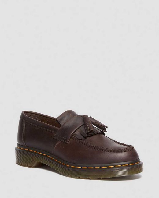 Dr. Martens Brown Adrian Crazy Horse Leather Tassel Loafers for men