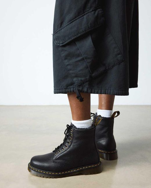Dr. Martens Black 1460 Faux Fur Lined Grizzly Leather Lace Up Boots
