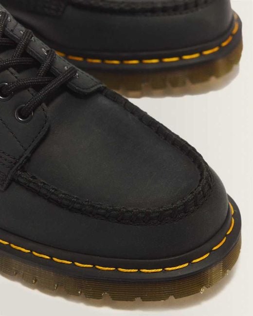 Dr. Martens Black Lowell 4 Eye Crazy Horse Leather Moc Toe Shoes for men