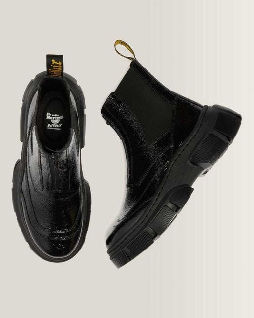 Dr. Martens Black Dmxl Distressed Patent Leather Chelsea Boots for men