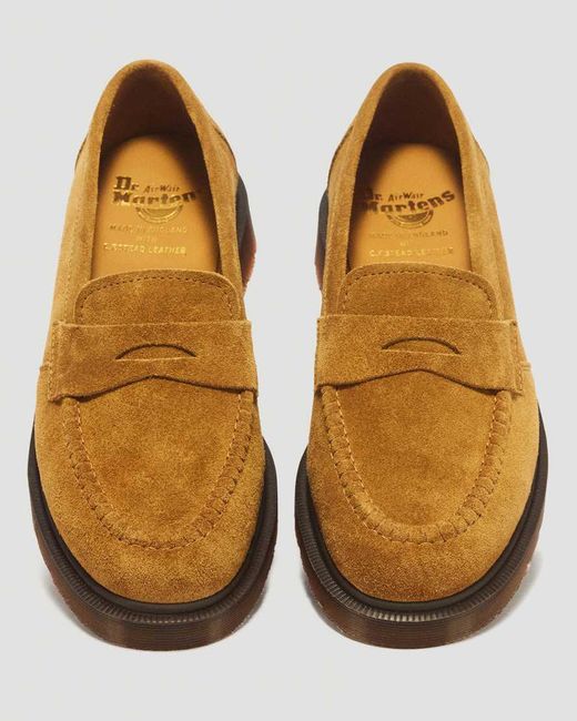 Dr. Martens Yellow Delapre Penny Repello Calf Suede Loafers for men