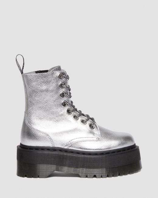 Dr. Martens Jadon Max Boot Metallic Leather Platforms in Gray Lyst