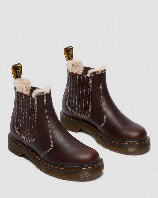 Dr. Martens Brown 2976 Leonore Ii Faux Fur Lined Grizzly Leather Chelsea Boots