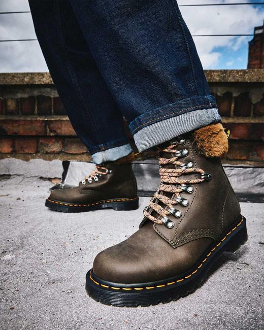 Dr. Martens Brown 1460 Serena Collar Faux Fur Lined Ankle Boots