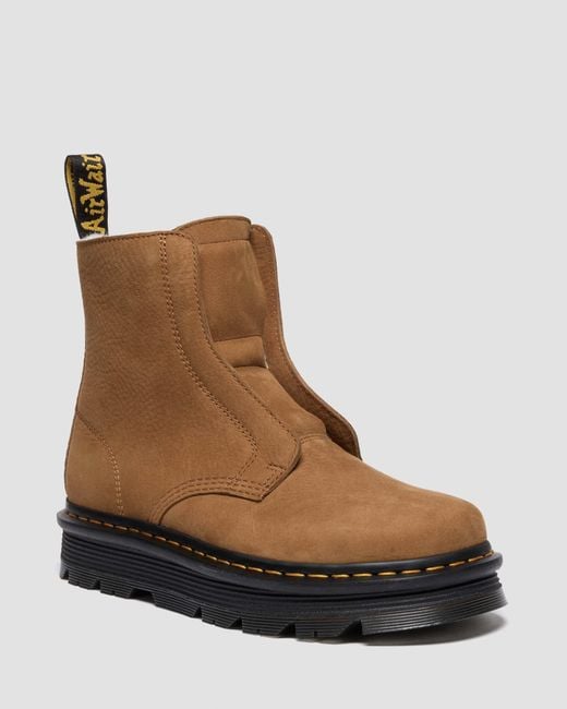 Dr. Martens Brown Zebzag Laceless Warm Lined Slip On Nubuck Boots