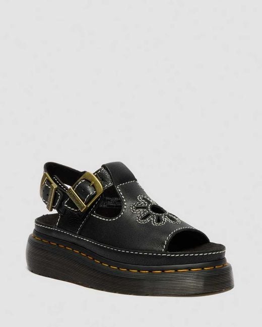 Dr. Martens Black Dunnet Flower Full Grain Leather Sandals