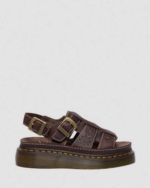 Dr. Martens Brown Wrenlie Open Toe Grizzly Leather Fisherman Platform Sandals