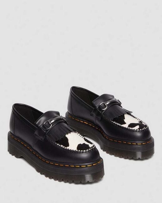 Dr. Martens Adrian Snaffle Hair-on Leather Cow Print Kiltie Loafers Black for men