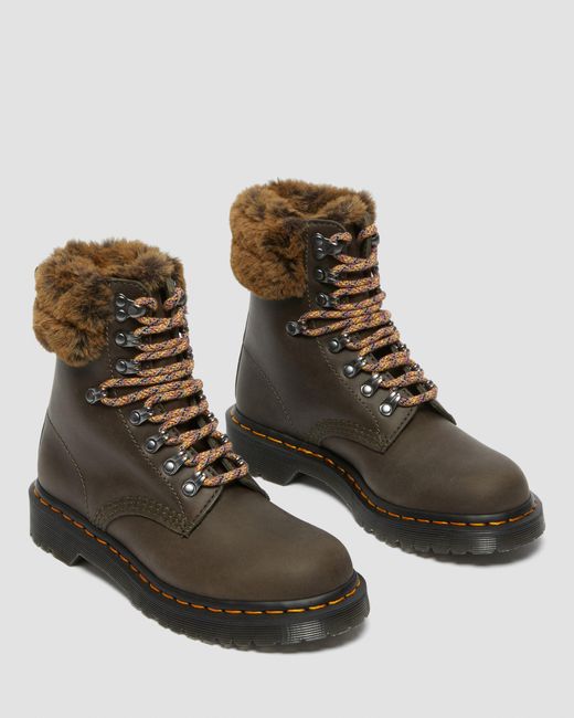 Dr. Martens Brown 1460 Serena Collar Faux Fur Lined Ankle Boots