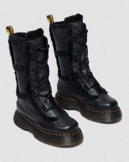 Dr. Martens Black Buzz Lace Up Faux Fur Lined Milled Nappa Leather Boots