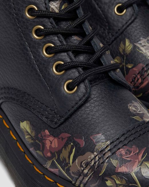 Botas sinclair decayed roses de piel tumbled nappa Dr. Martens de color Black