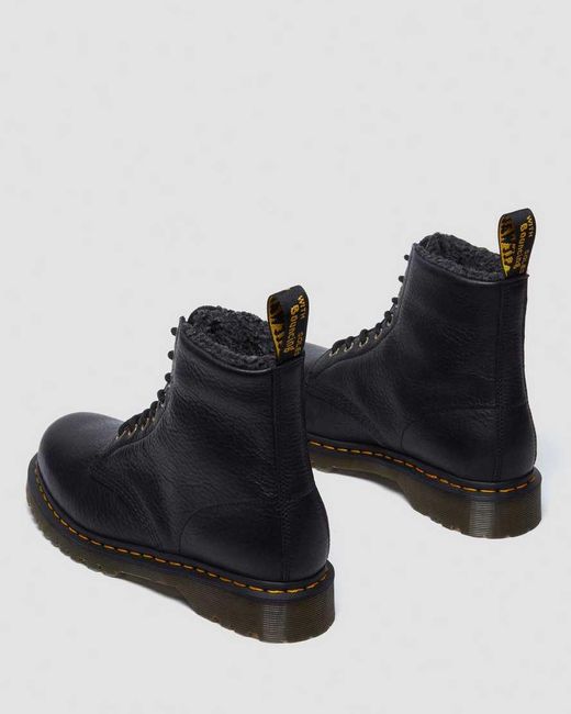 Dr. Martens Black 1460 Faux Fur Lined Grizzly Leather Lace Up Boots