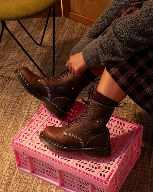 Dr. Martens Brown 1460 Pascal Flower Grizzly Leather Boots