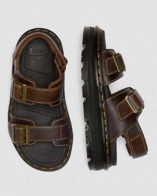 Dr. Martens Brown Zebzag Crazy Horse Leather Sandals for men