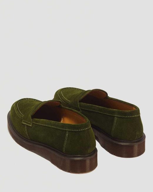 Dr. Martens Green Delapre Penny Repello Calf Suede Loafers for men