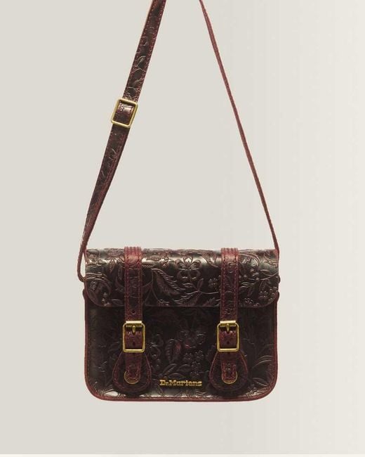 Dr. Martens Brown 7" Floral Emboss Crazy Horse Leather Satchel